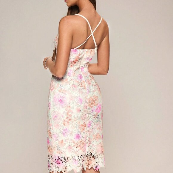 White Elegant Women's Lace Floral Print Slip Dress - Picture 2 of 6